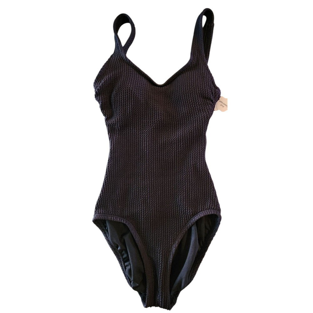 Time and Tru Crinkle One Piece Swimsuit Women's XS Black NWT